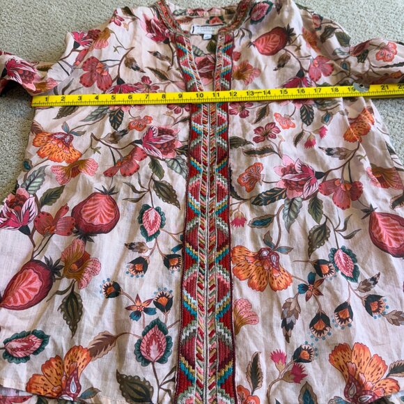 Johnny Was Blouse Tunic Boho Pink Paris Effortless Floral Aztec Embroidery SMALL - Picture 9 of 14